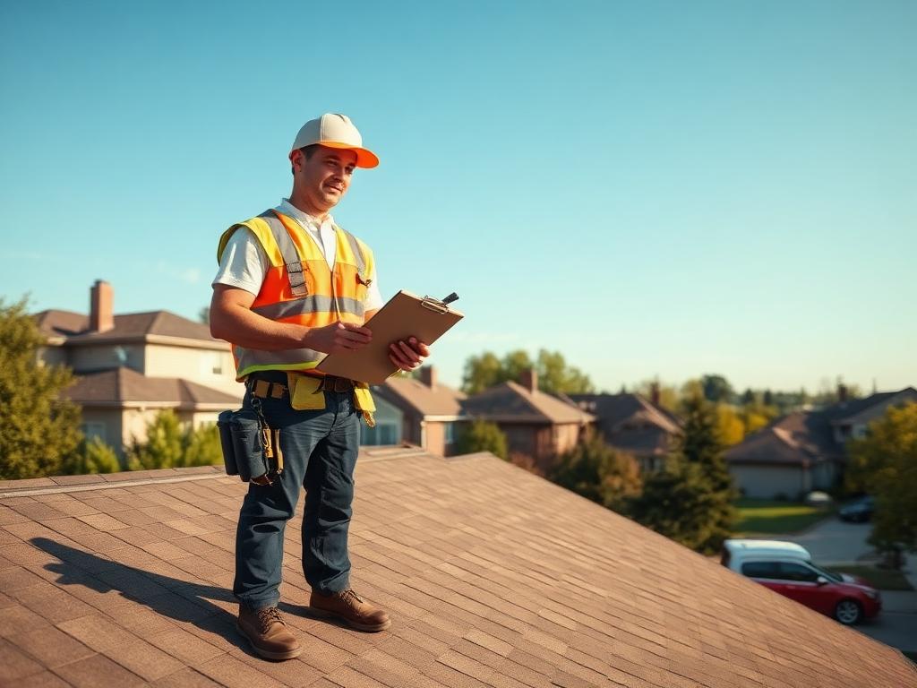Roofer inspecting a residential roof